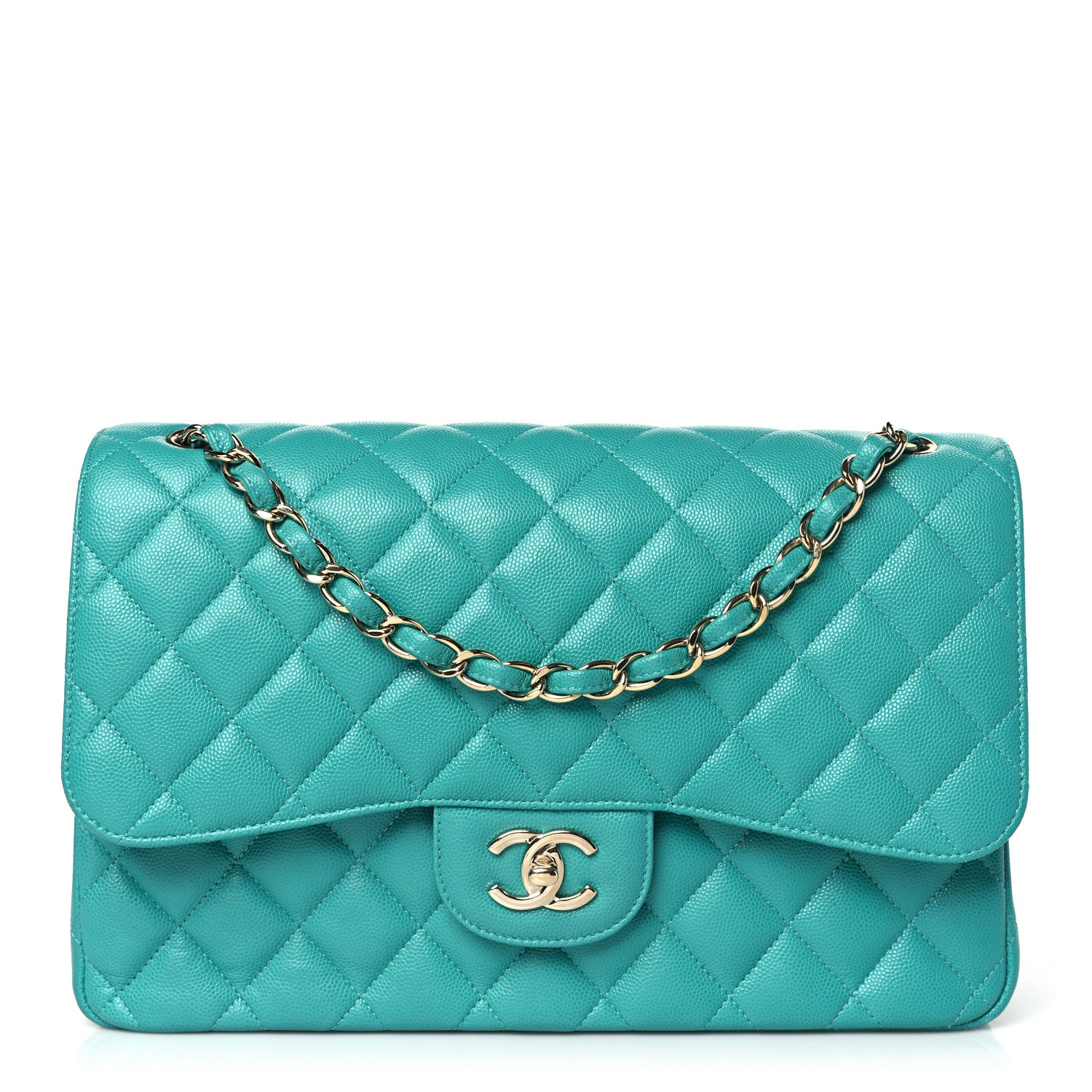 Chanel Caviar Quilted Jumbo Double Flap Turquoise 1 of 9