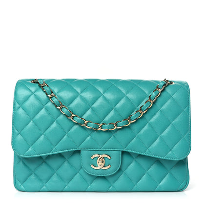 Chanel Caviar Quilted Jumbo Double Flap Turquoise 1 of 9