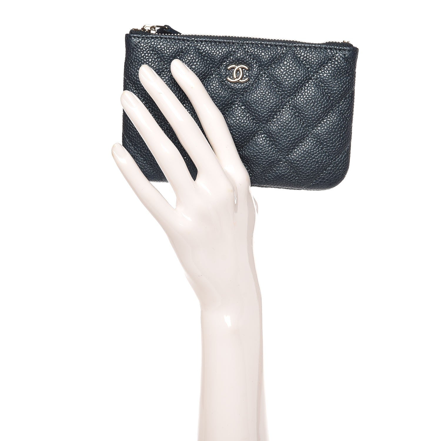 Chanel Metallic Caviar Quilted Small Cosmetic Case Dark Blue 2 of 8