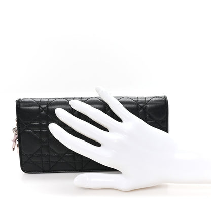 Christian Dior Lambskin Cannage Bi-Color Lady Dior Flap Card Holder Black Mauve Pink 2 of 8