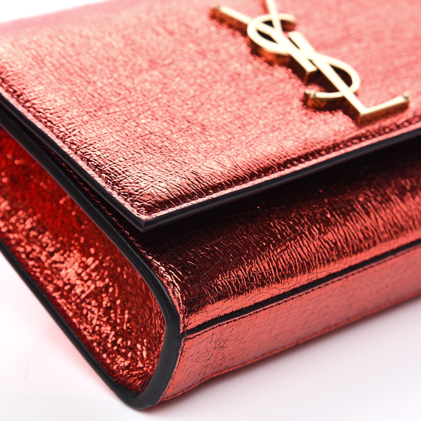 Metallic Calfskin Small Classic Monogram Kate Satchel Red