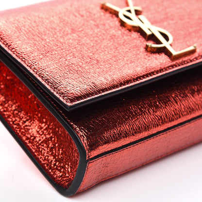 Saint Laurent Metallic Calfskin Small Classic Monogram Kate Satchel Red 7 of 9