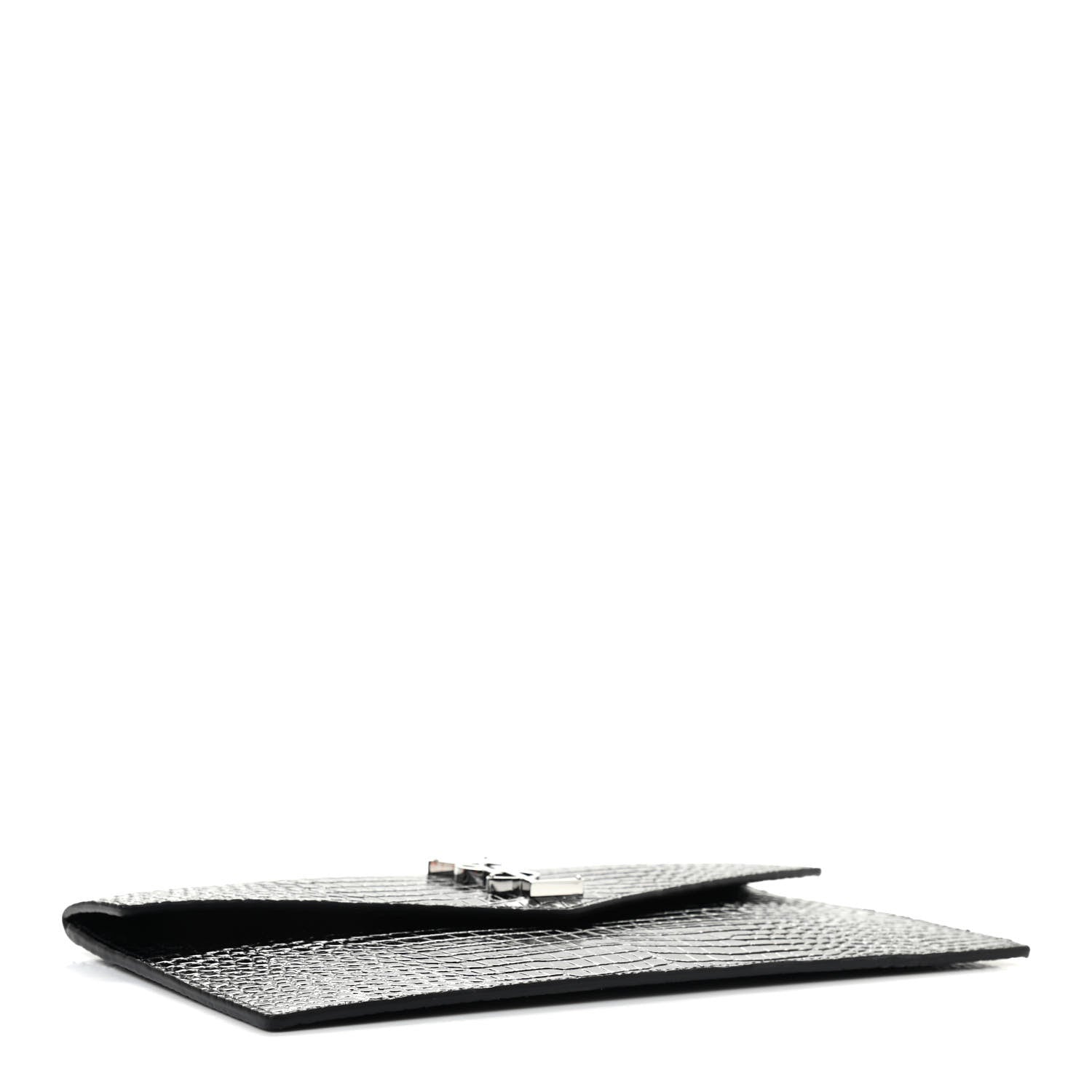 Saint Laurent Calfskin Crocodile Embossed Uptown Monogram Clutch Black 4 of 7