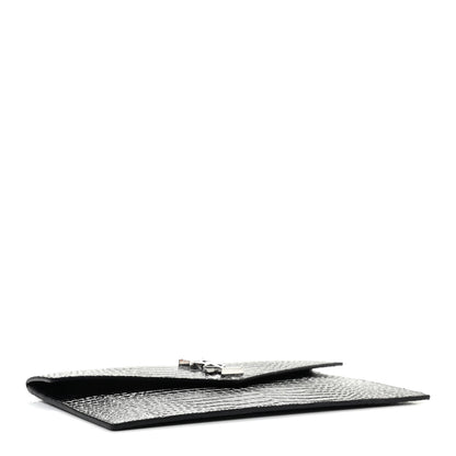 Saint Laurent Calfskin Crocodile Embossed Uptown Monogram Clutch Black 4 of 7