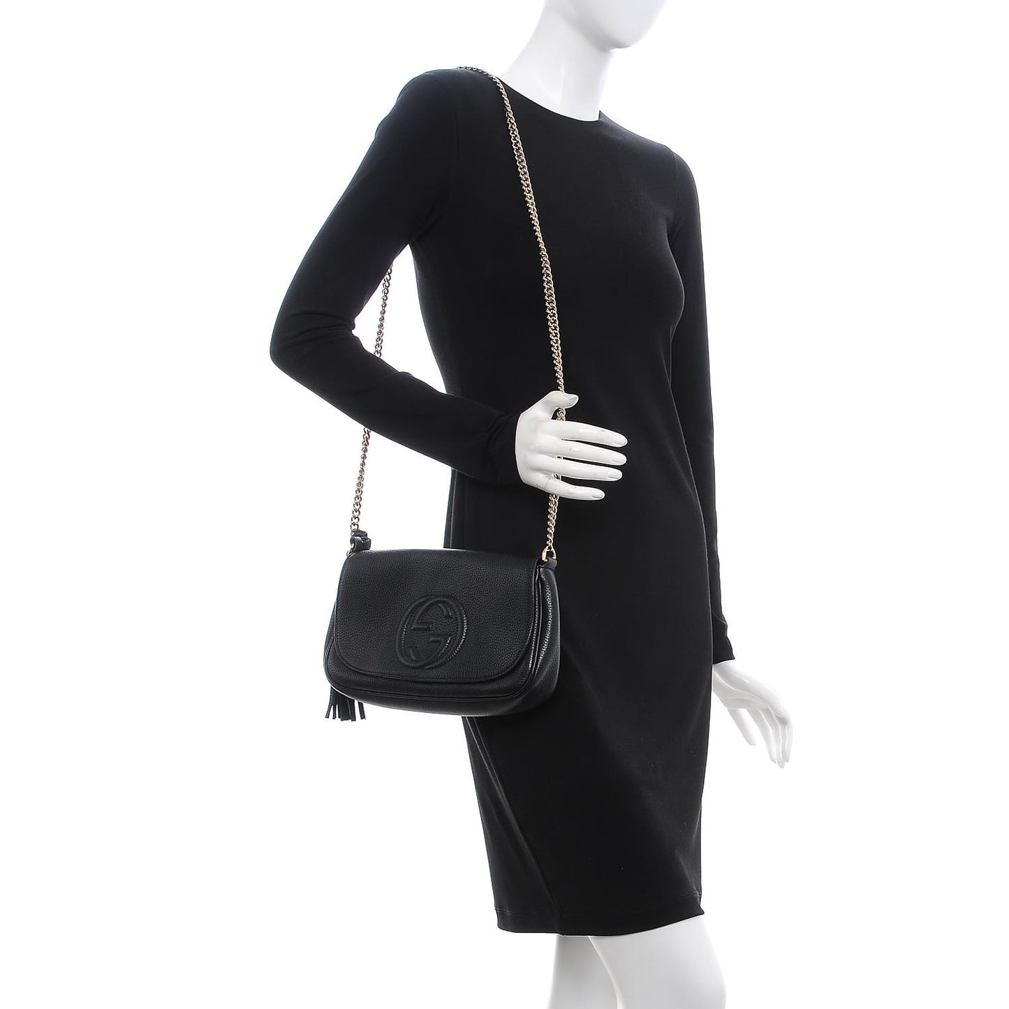 Pebbled Calfskin Medium Soho Flap Crossbody Black