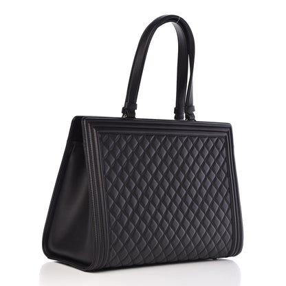 Chanel Calfskin Quilted Boy Shopping Tote Black 3 of 10