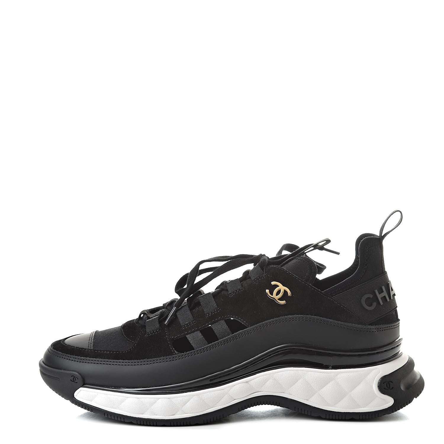 Chanel Fabric Calfskin Suede CC Sneakers 40 Black 1 of 9
