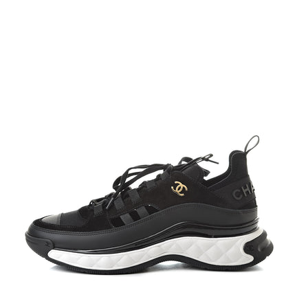 Chanel Fabric Calfskin Suede CC Sneakers 40 Black 1 of 9