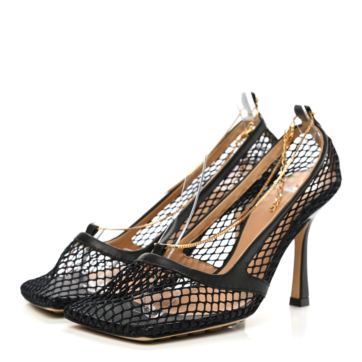 Mesh Nappa Chunky Chain Sandals 35.5 Black