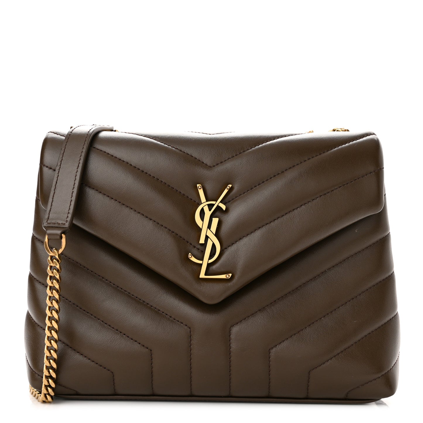 Calfskin Y Quilted Monogram Small Loulou Chain Satchel Soil Brown