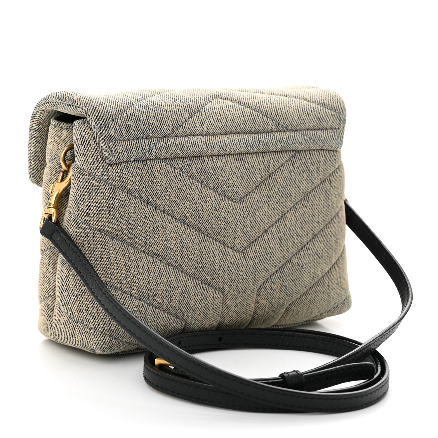 Saint Laurent Denim Y Quilted Monogram Toy Loulou Crossbody Bag Grey 3 of 10