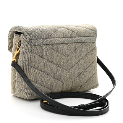 Saint Laurent Denim Y Quilted Monogram Toy Loulou Crossbody Bag Grey 3 of 10