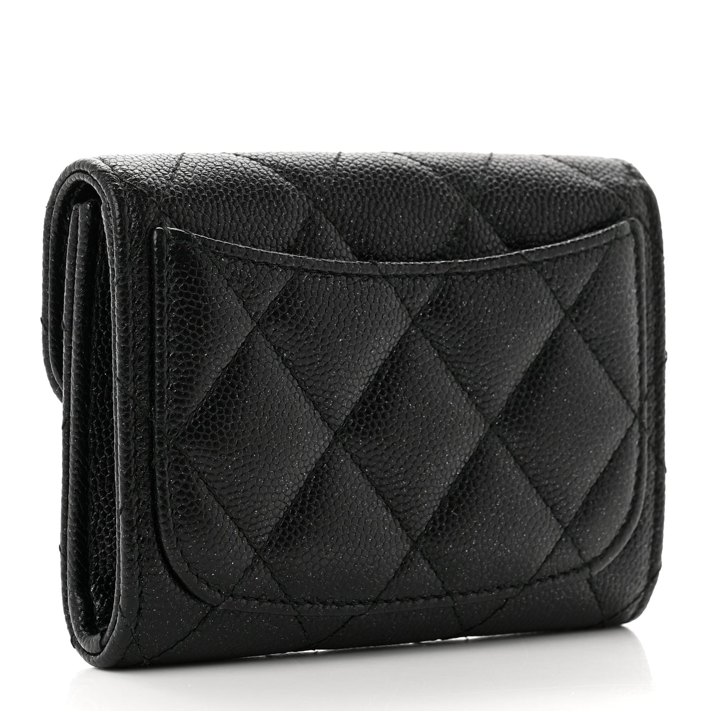 Iridescent Caviar Quilted Flap Card Holder Wallet Black