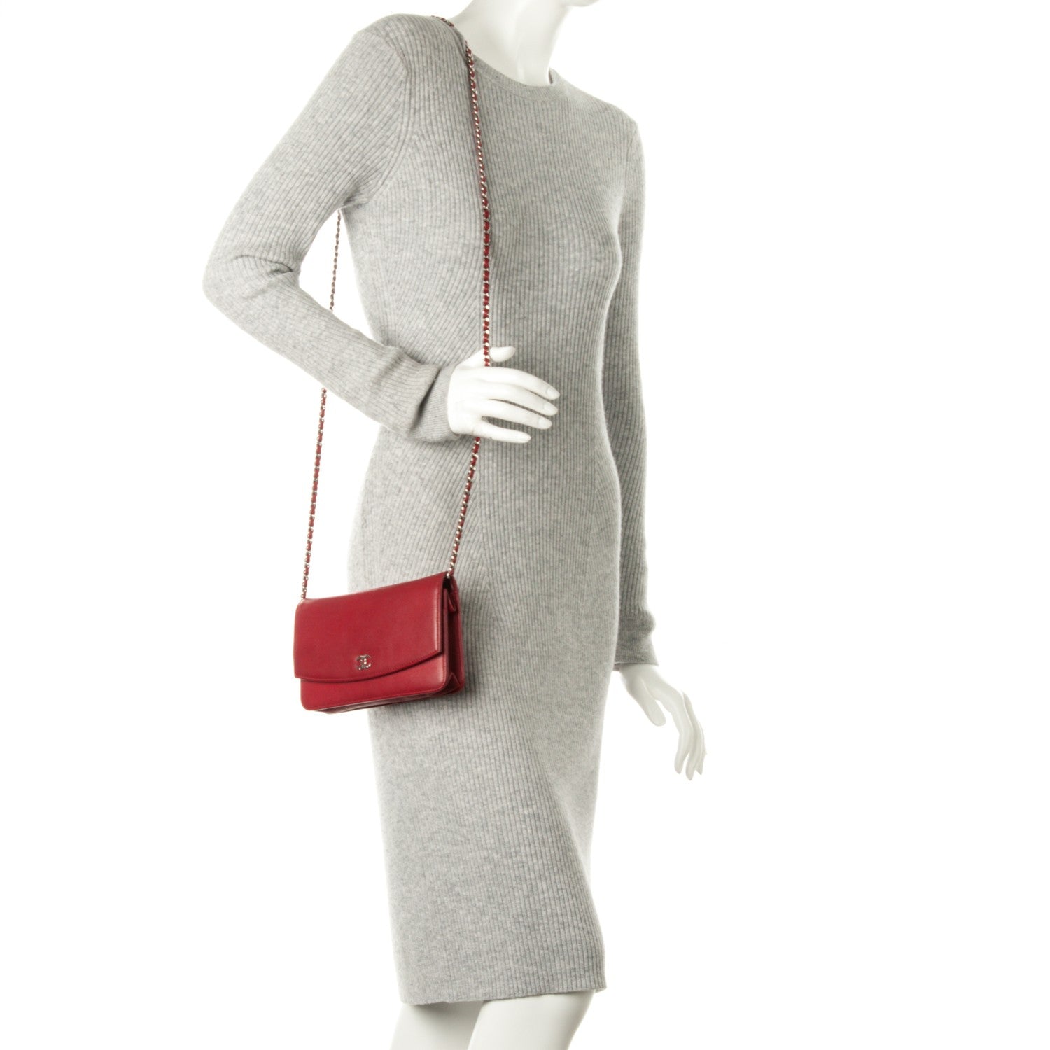 Chanel Caviar Sevruga Wallet On Chain WOC Red 2 of 8