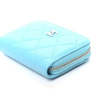 Chanel Lambskin Quilted Zip Around Coin Purse Wallet Neon Blue 9 of 9