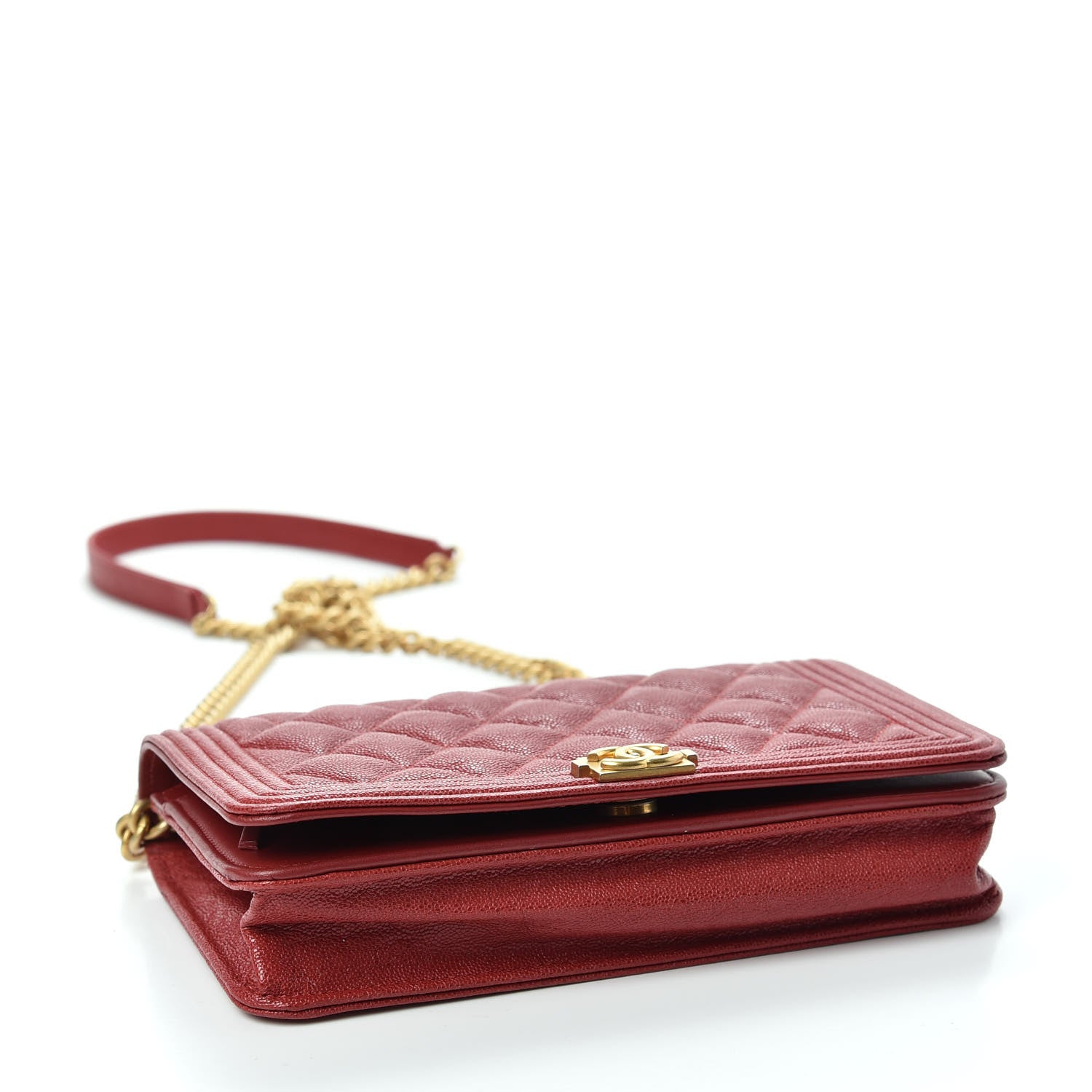 Chanel Caviar Quilted Boy Wallet On Chain WOC Red 4 of 11