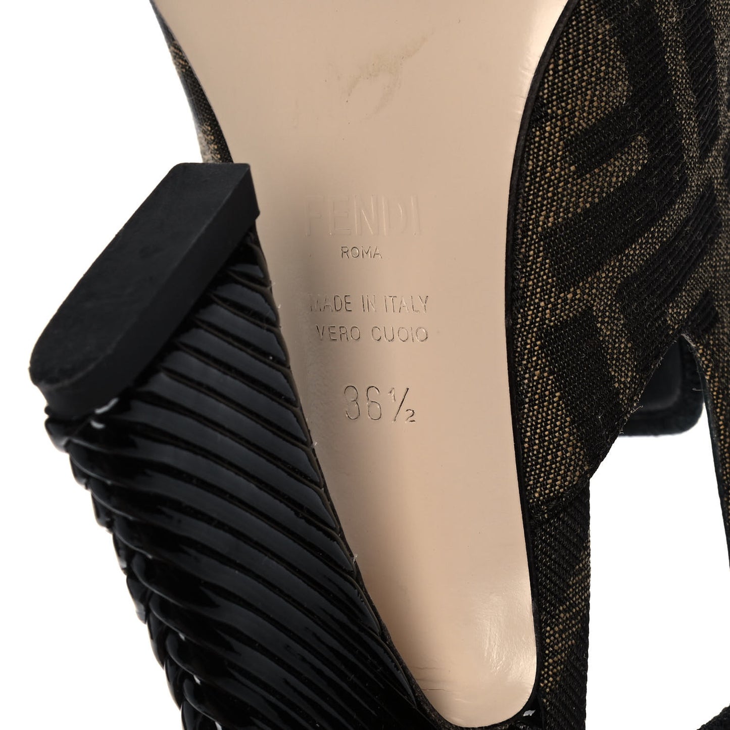 Jacquard FFreedom Decollete Slingback Square Toe Pumps 36.5 Tobacco