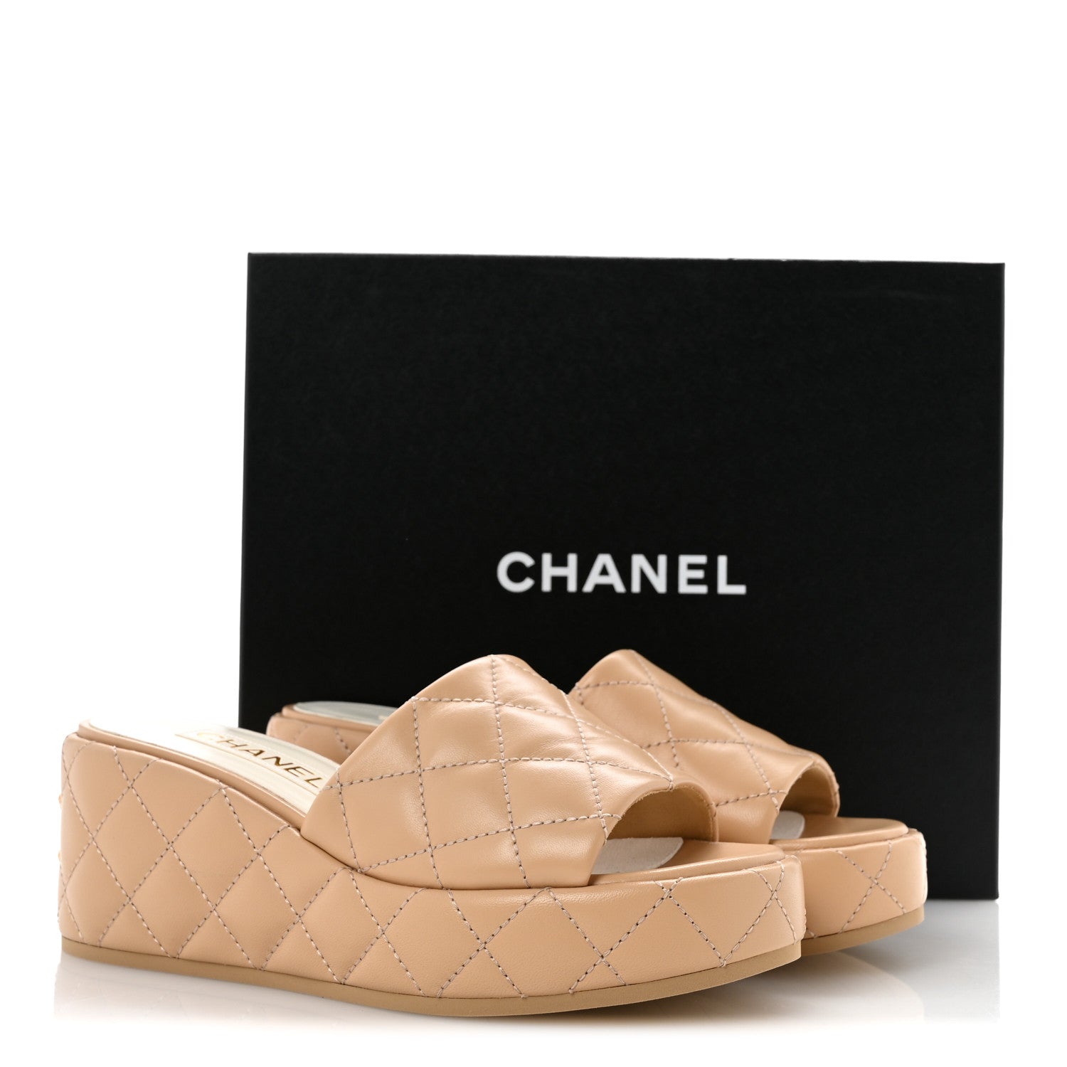 Chanel Lambskin Quilted Camelia CC Wedge Sandal Mules 39 Beige 10 of 10