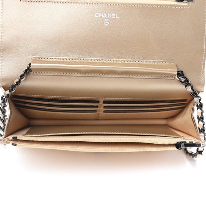 Chanel Metallic Lambskin Quilted Wallet On Chain WOC Gold Black 5 of 12