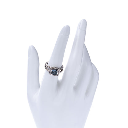 David Yurman Sterling Silver Diamond Hampton Blue Topaz 7mm Petite Albion Ring 54 7 2 of 5