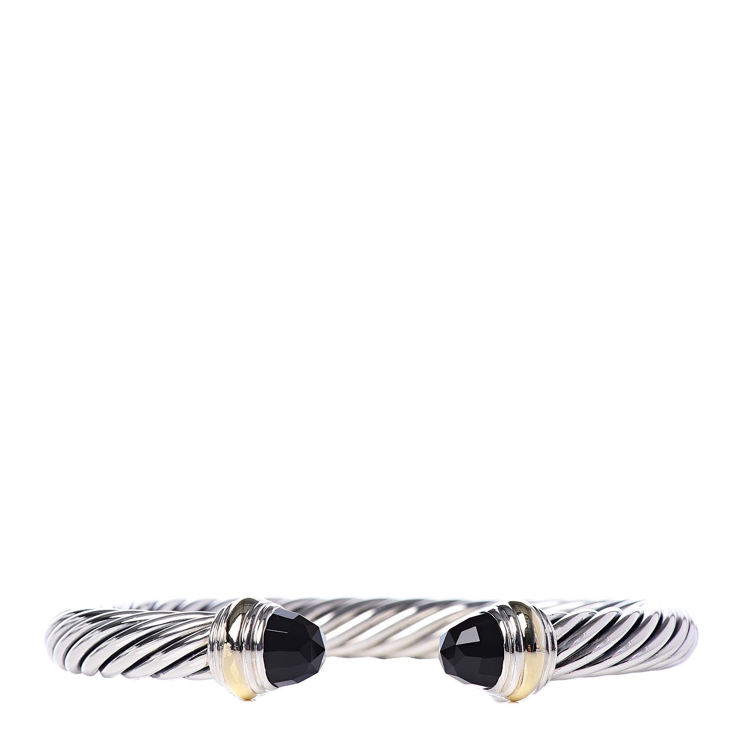 David Yurman Sterling Silver 14K Yellow Gold Black Onyx 7mm Cable Classics Bracelet 1 of 5