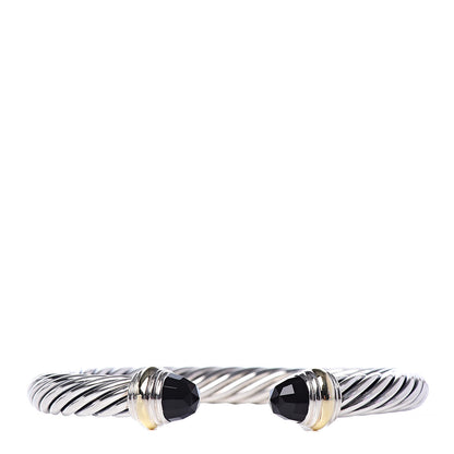 David Yurman Sterling Silver 14K Yellow Gold Black Onyx 7mm Cable Classics Bracelet 1 of 5