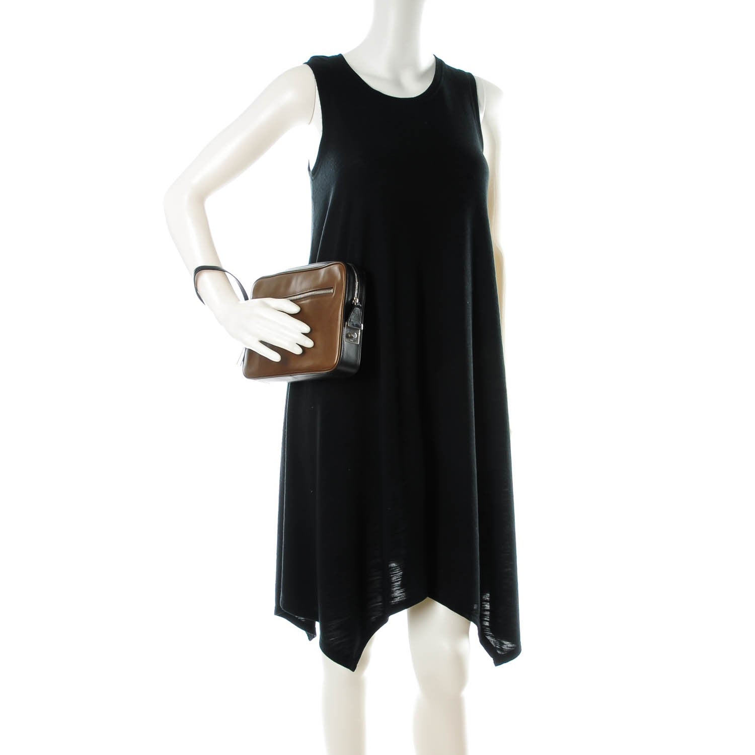 Celine Nappa Side Lock Dragonne Clutch Brown Black 2 of 8