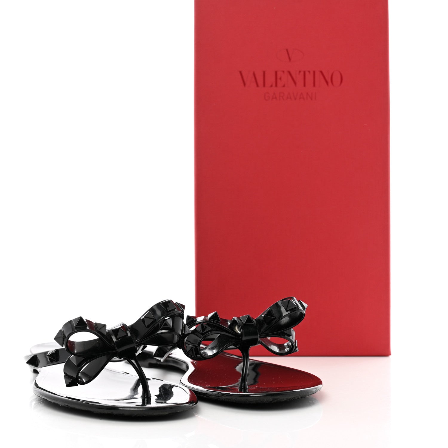 Valentino Garavani PVC Jelly Rockstud Bow Thong Sandals 40 Black 9 of 9
