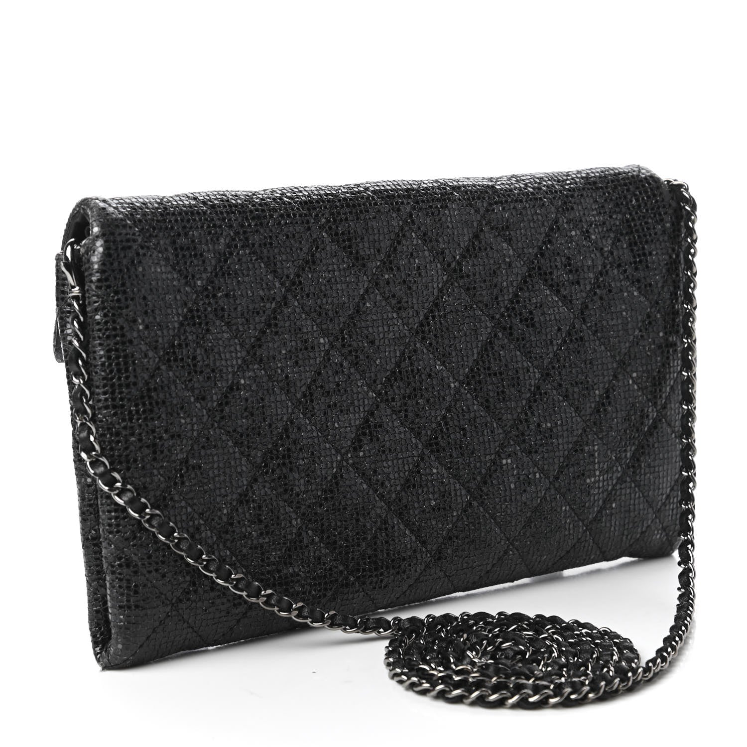 Chanel Iridescent Vinyl Quilted Clutch With Chain Black 3 of 11
