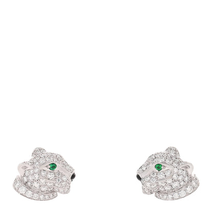 Cartier 18K White Gold Diamond Onyx Emerald Panthere Earrings 1 of 5