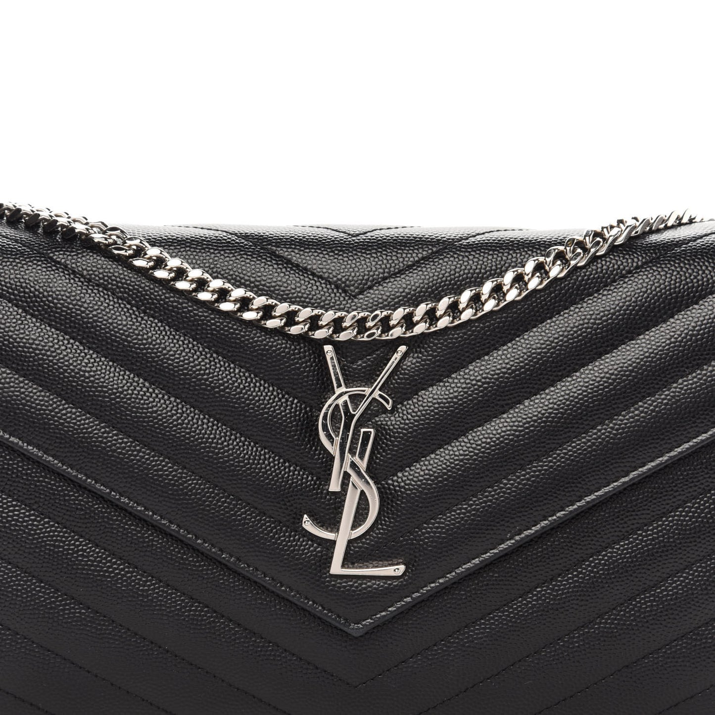 Grain De Poudre Matelasse Chevron Monogram Chain Wallet Black