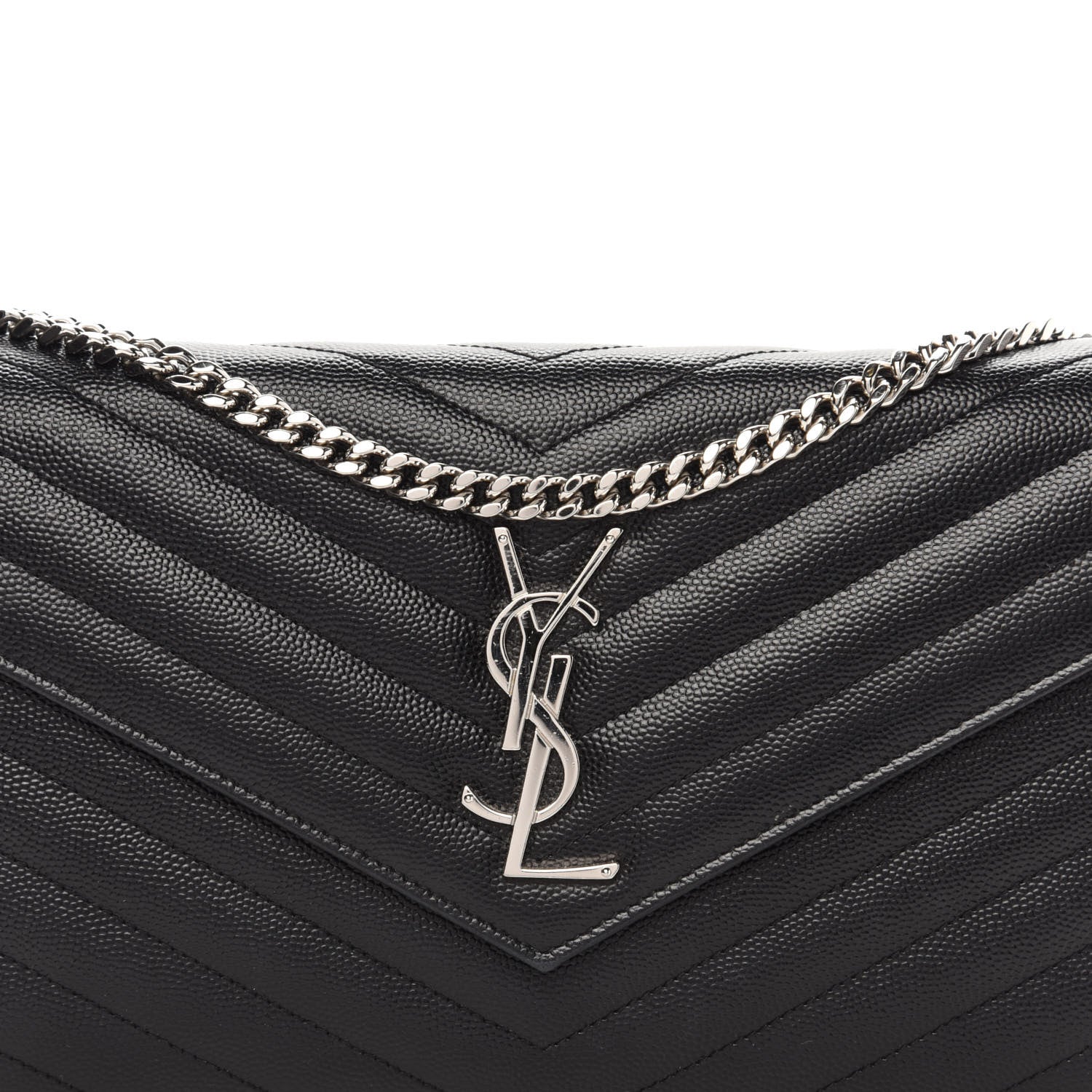 Saint Laurent Grain De Poudre Matelasse Chevron Monogram Chain Wallet Black 9 of 10