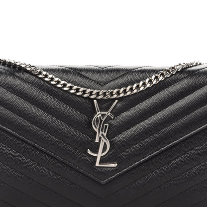 Saint Laurent Grain De Poudre Matelasse Chevron Monogram Chain Wallet Black 9 of 10