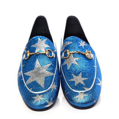 Gucci Lurex Calfskin Starry Sky Womens Jordaan Loafers 39 Bluette Silver 5 of 11