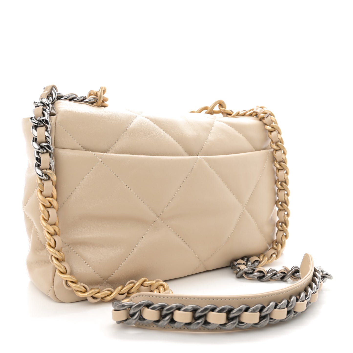 Lambskin Quilted Large Chanel 19 Flap Beige