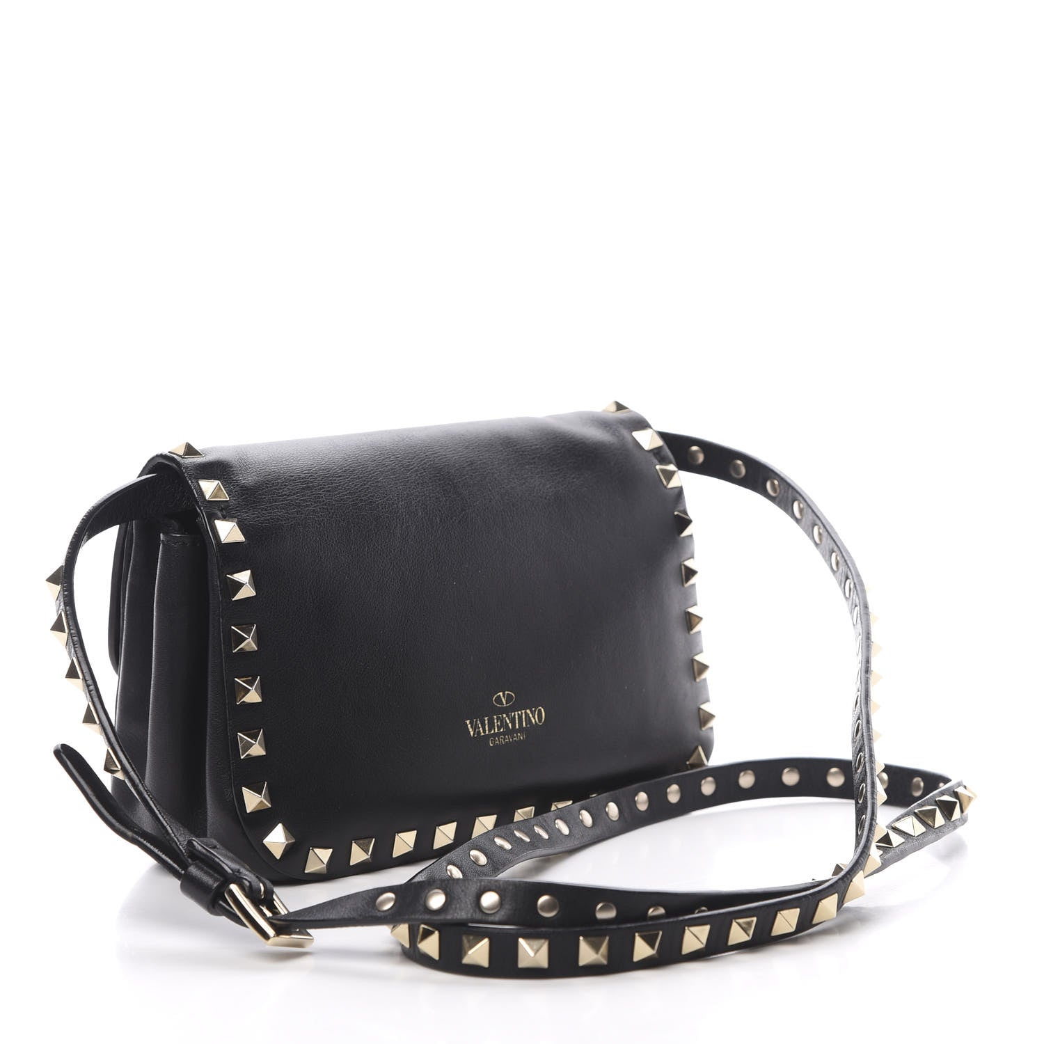 Valentino Garavani Vitello Mini Rockstud Flap Saddle Crossbody Bag Black 3 of 12