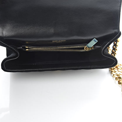 Saint Laurent Velvet Matelasse Chevron Medium College Monogram Bag Black 5 of 9