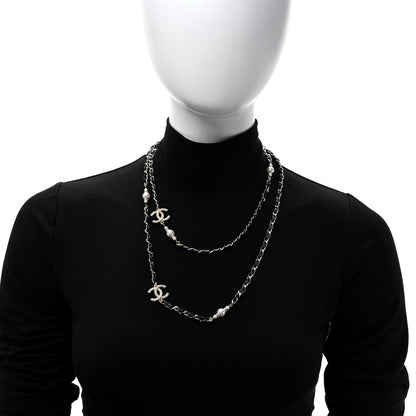 Chanel Lambskin Pearl CC Long Chain Necklace Black Gold 2 of 5