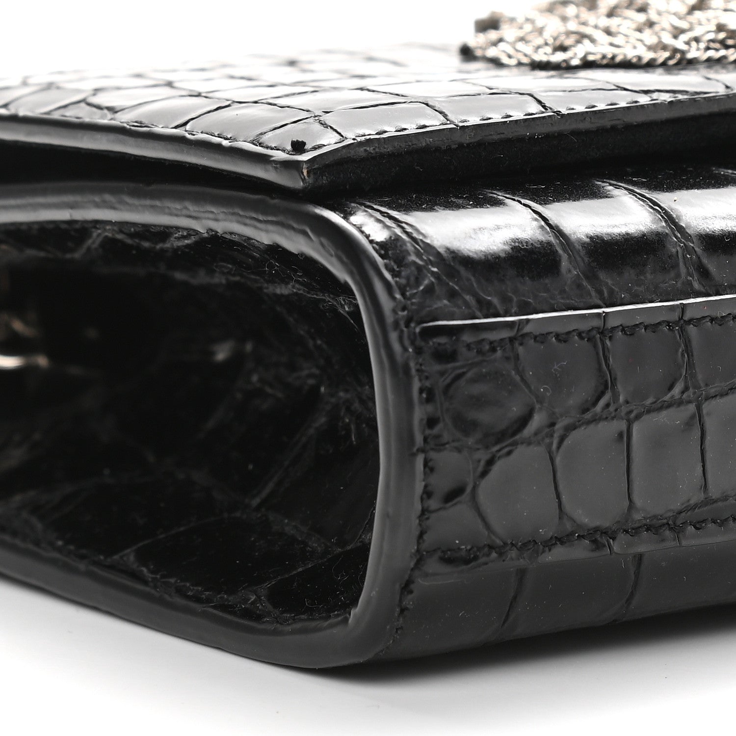 Saint Laurent Calfskin Crocodile Embossed Small Classic Monogram Kate Tassel Satchel Black 7 of 8