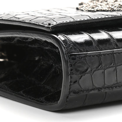 Saint Laurent Calfskin Crocodile Embossed Small Classic Monogram Kate Tassel Satchel Black 7 of 8