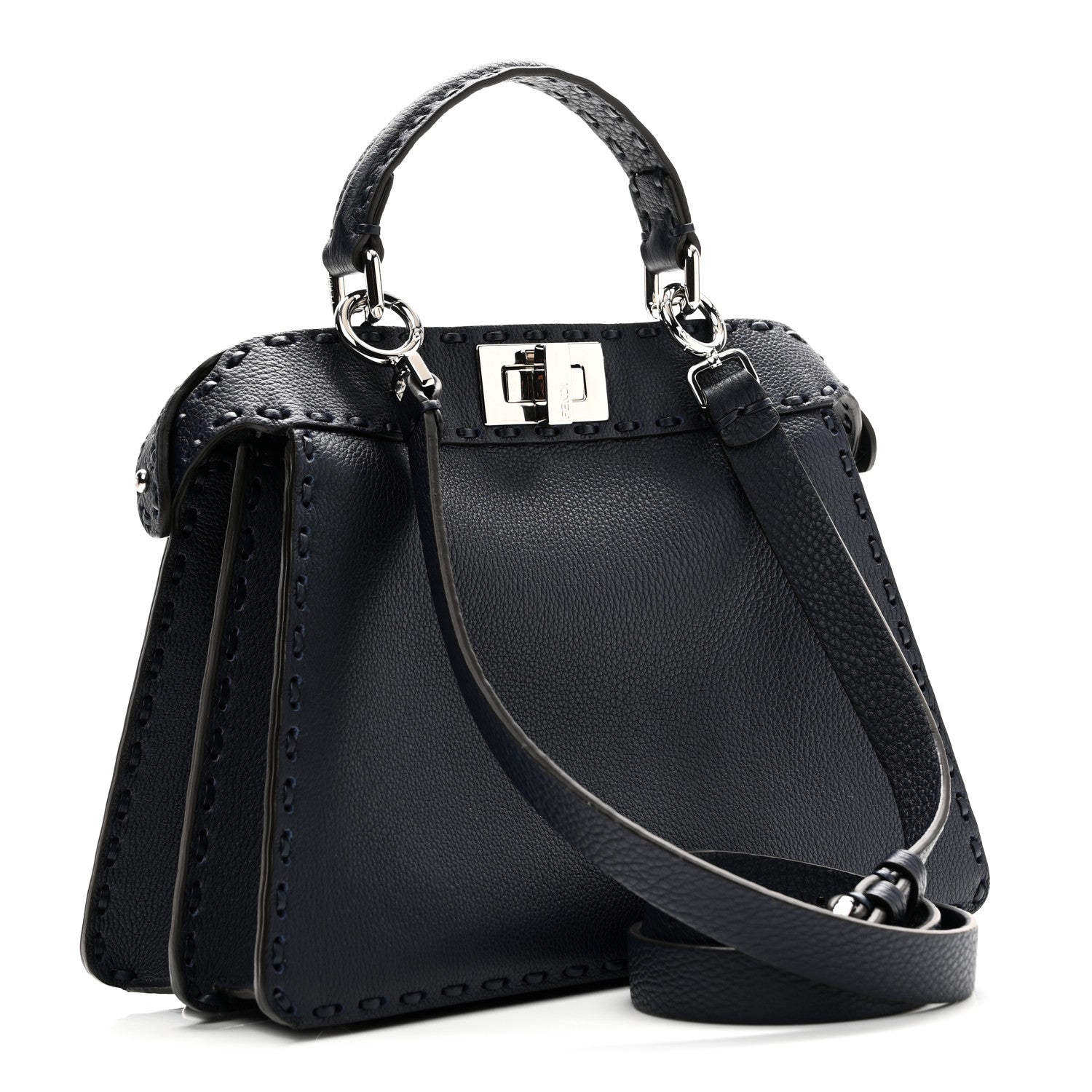 Fendi Cuoio Romano Selleria Bi-Color Small Peekaboo I SEE U Satchel Placca Argento 3 of 10
