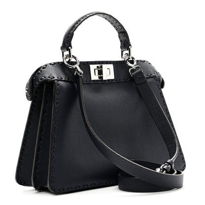 Fendi Cuoio Romano Selleria Bi-Color Small Peekaboo I SEE U Satchel Placca Argento 3 of 10