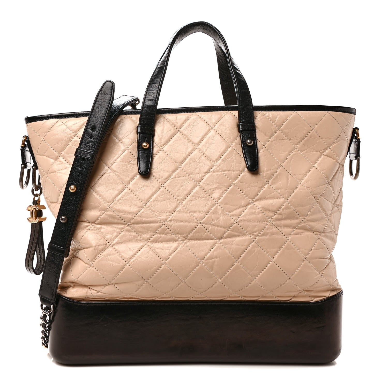 Chanel Aged Calfskin Quilted Large Gabrielle Shopping Tote Beige Black 1 of 11