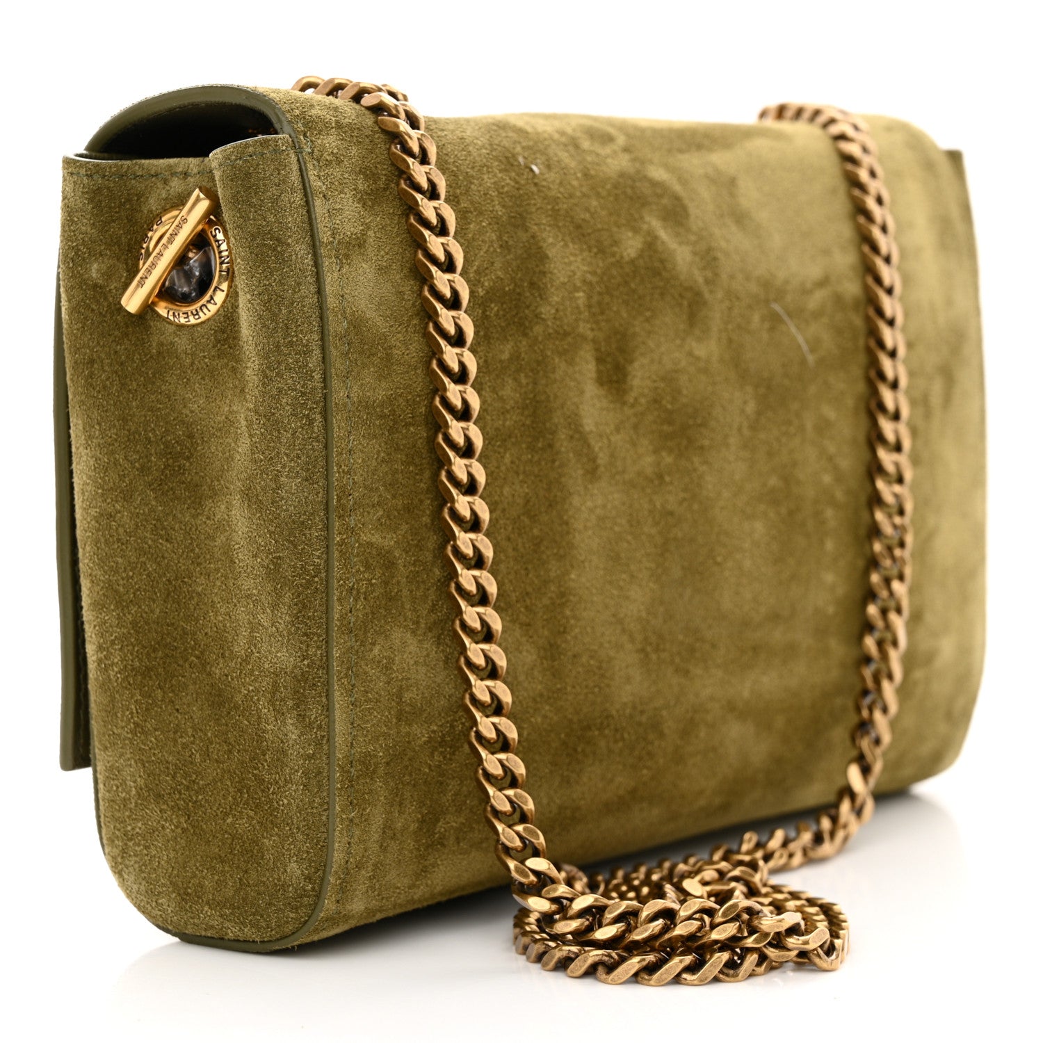 Saint Laurent Smooth Calfskin Suede Small Reversible Monogram Kate Satchel Loden Green 3 of 10