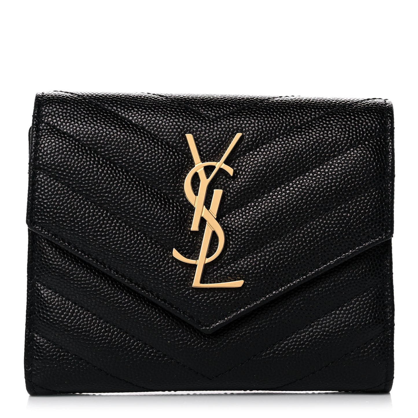 Grain De Poudre Matelasse Chevron Monogram Compact Tri Fold Wallet Black