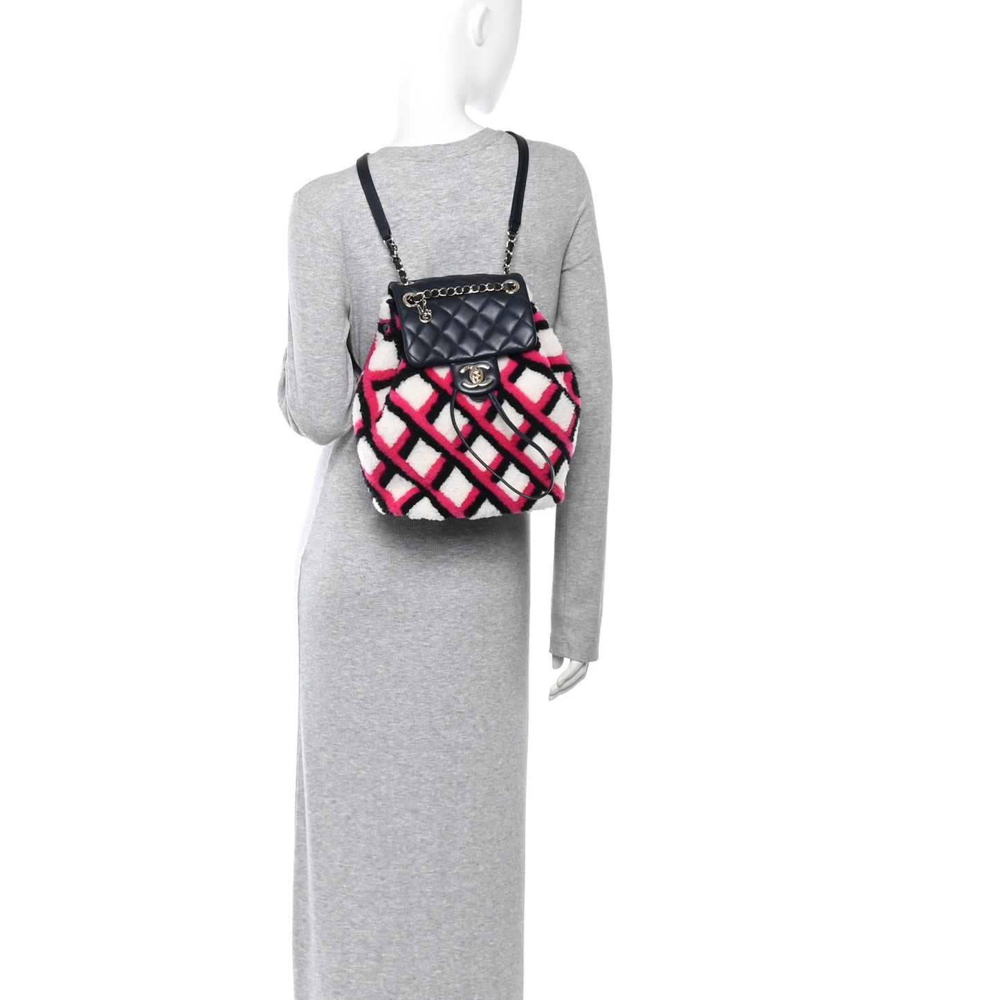Lambskin Shearling Small Urban Spirit Backpack White Fuchsia Navy