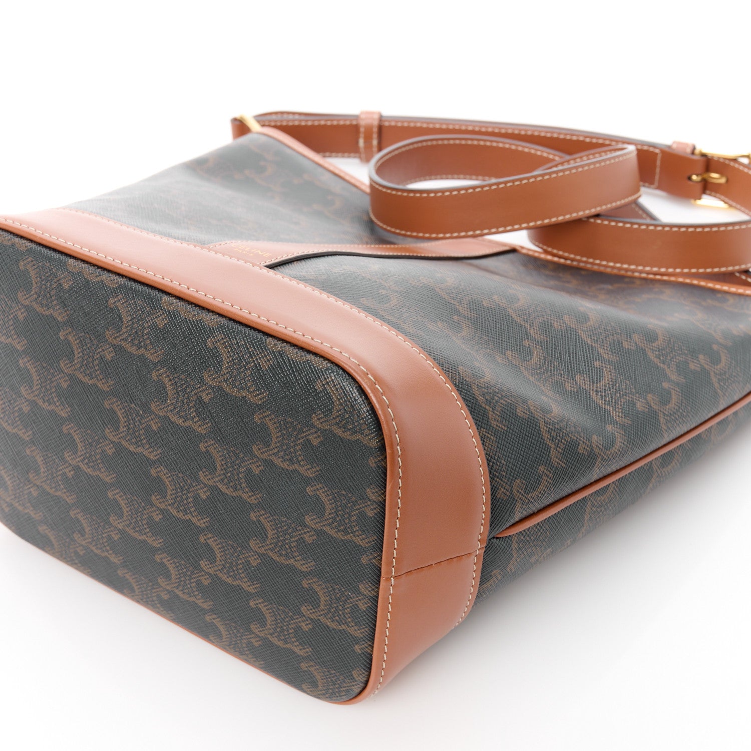 Celine Triomphe Canvas Calfskin Small Bucket Bag Tan 11 of 11