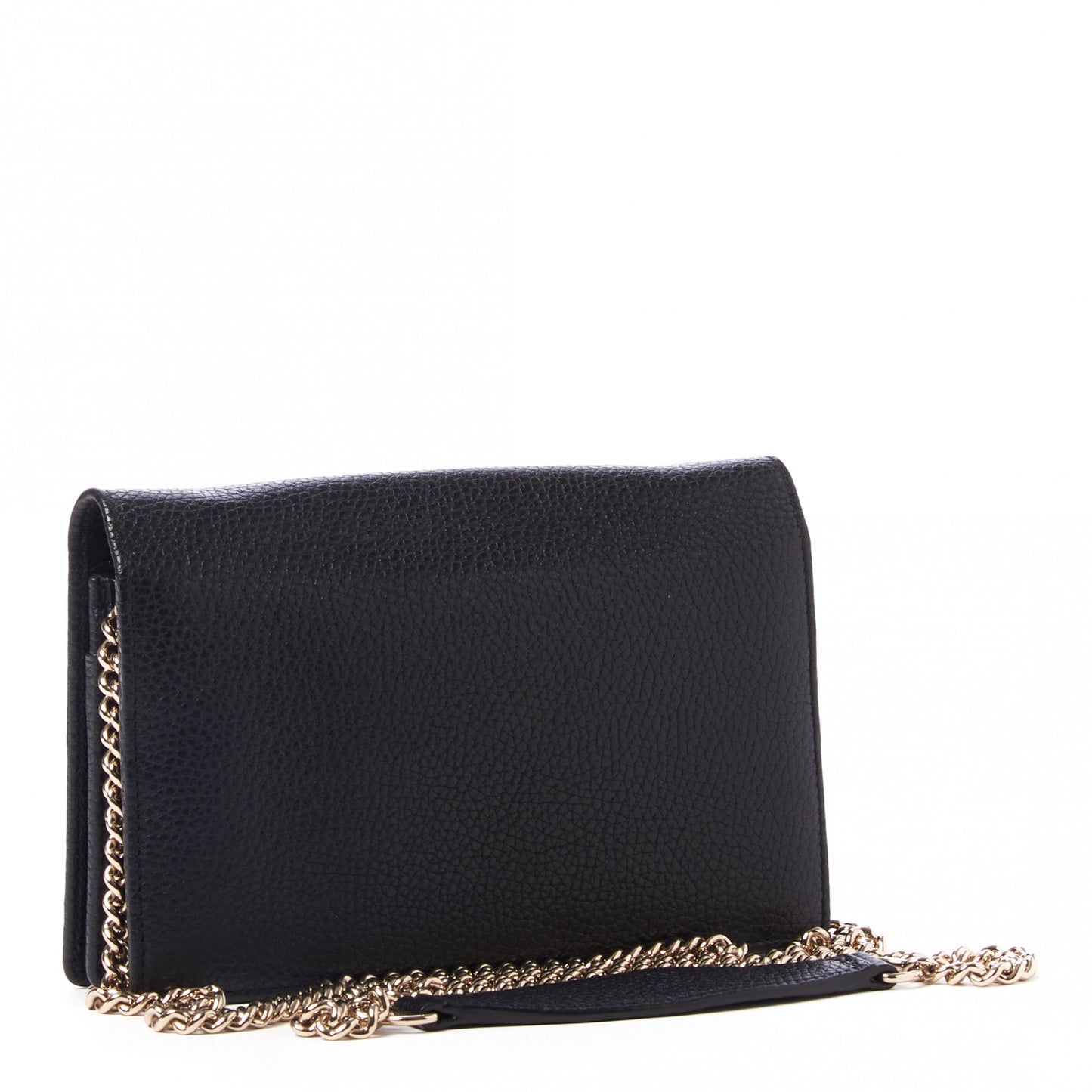 Pebbled Calfskin Soho Wallet on Chain Black
