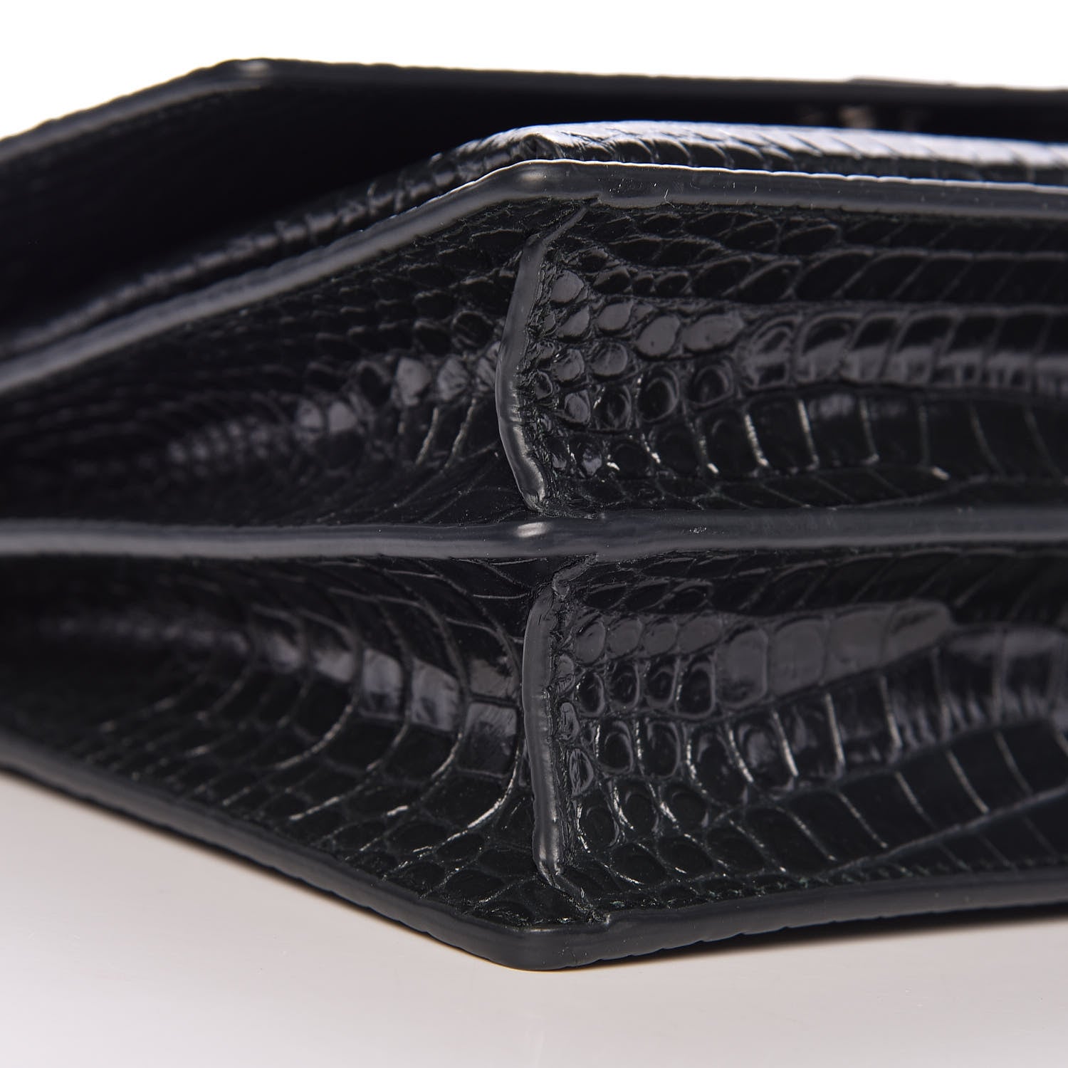 Saint Laurent Calfskin Crocodile Embossed Medium Monogram Sunset Dark Green 9 of 10