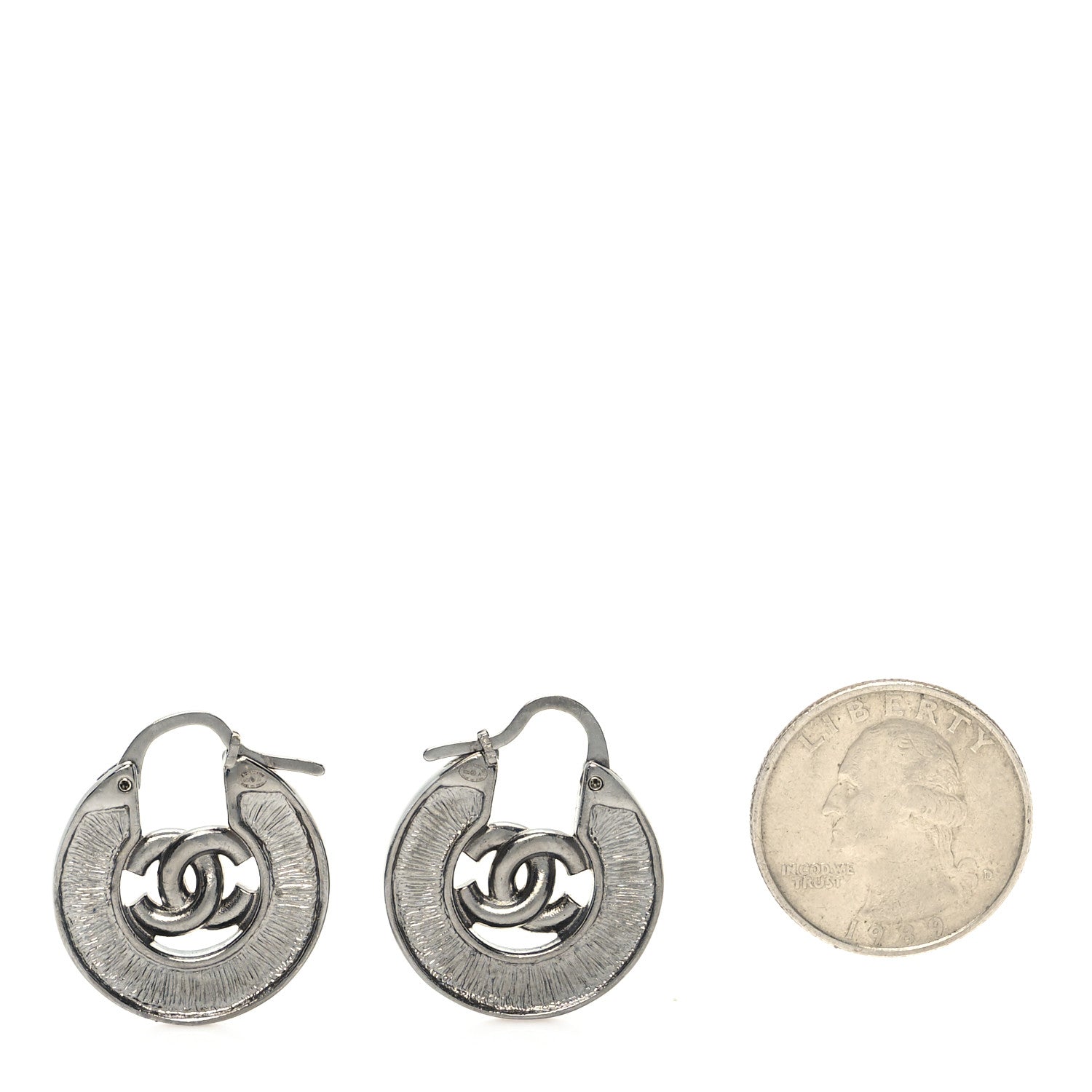 Chanel Crystal Pearl CC Hoop Earrings Silver 2 of 3